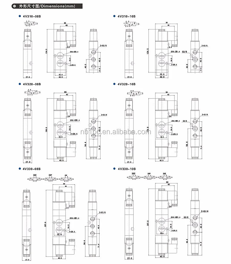 4V310-08 5 Ports 2 Position Single Solenoid Pneumatic Air Valve 1/4 BSPT DC 24V Manual Power Pilot Structure
