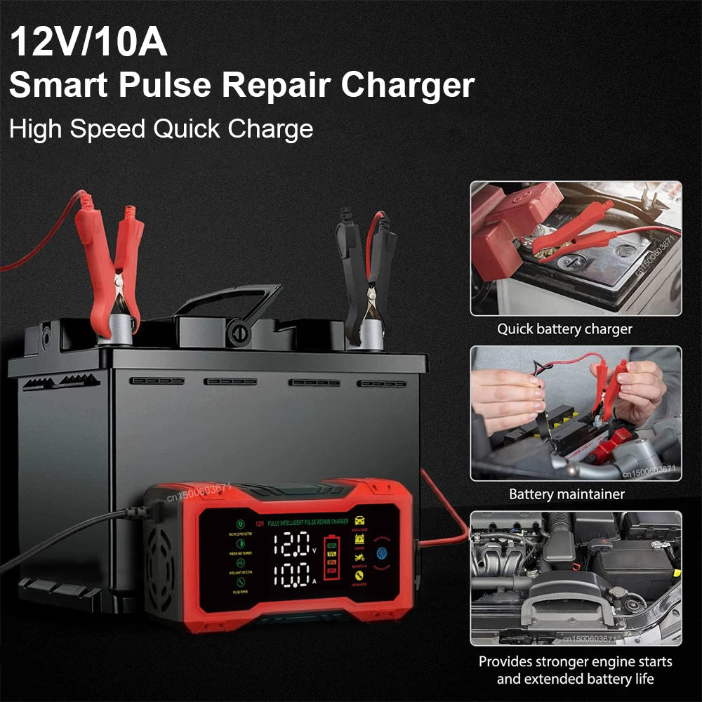 Car Battery Charger 12V Intelligent Automotive Battery Charger For Car and Motorcycle Power Puls Repair Charger Battery Charging