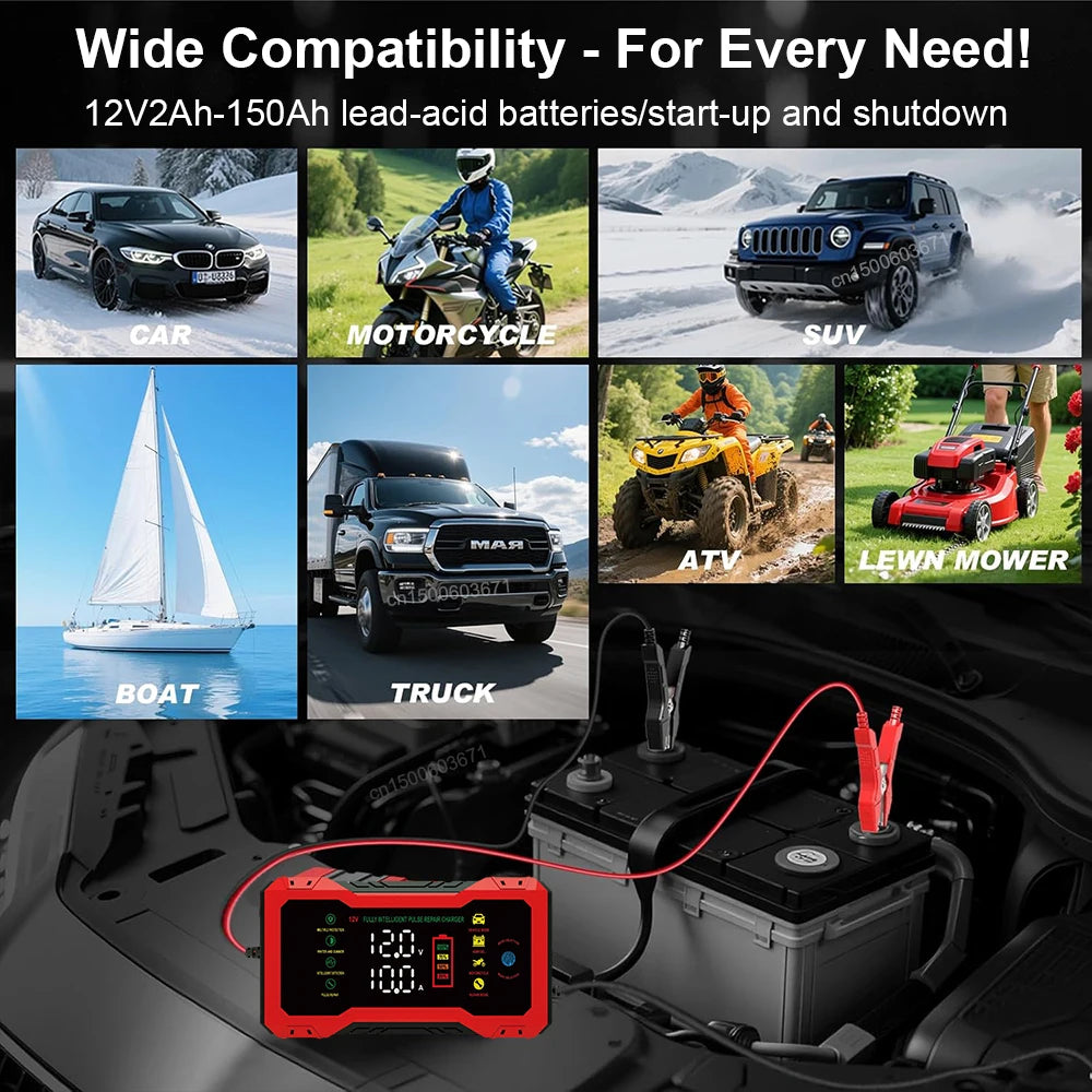 Car Battery Charger 12V Intelligent Automotive Battery Charger For Car and Motorcycle Power Puls Repair Charger Battery Charging