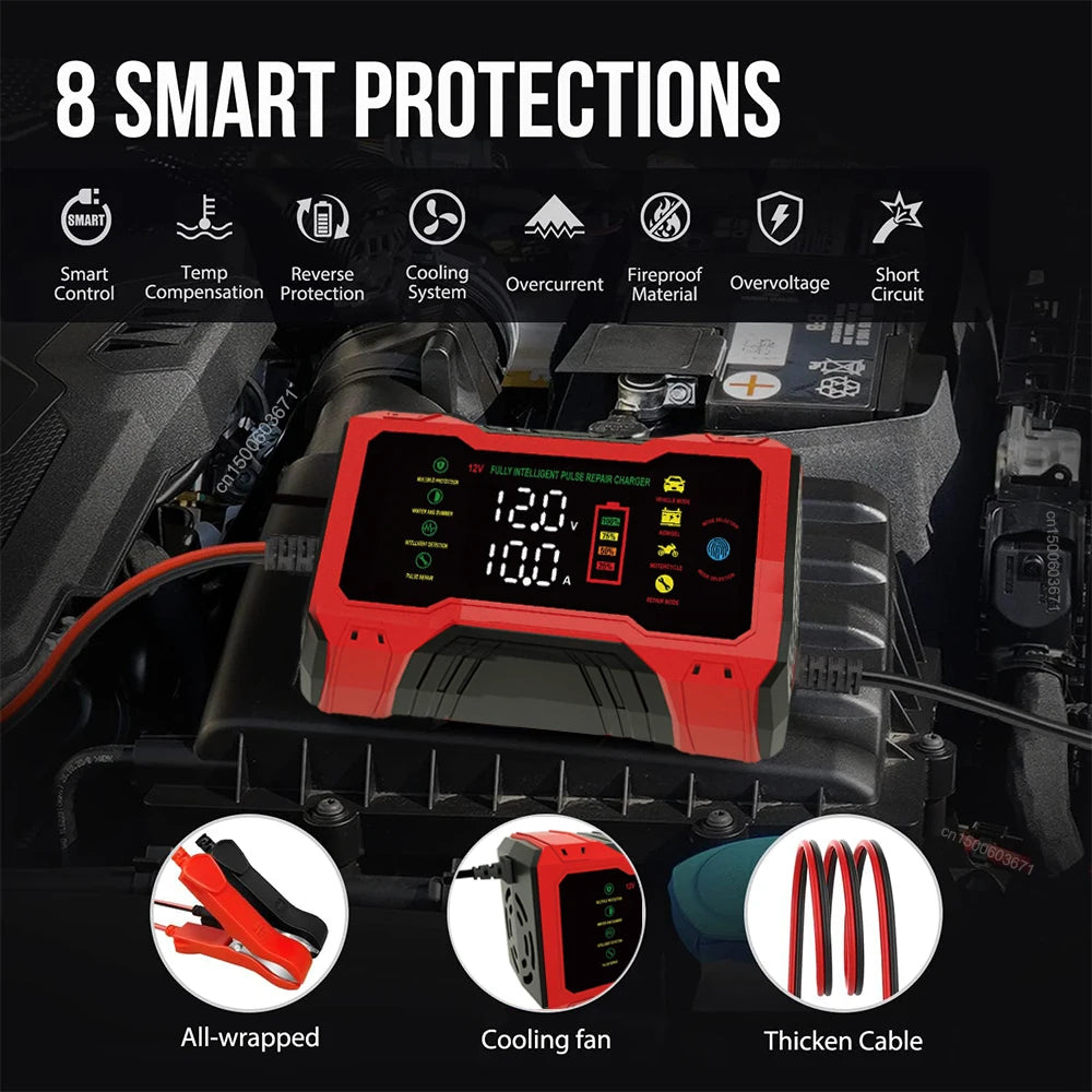 Car Battery Charger 12V Intelligent Automotive Battery Charger For Car and Motorcycle Power Puls Repair Charger Battery Charging
