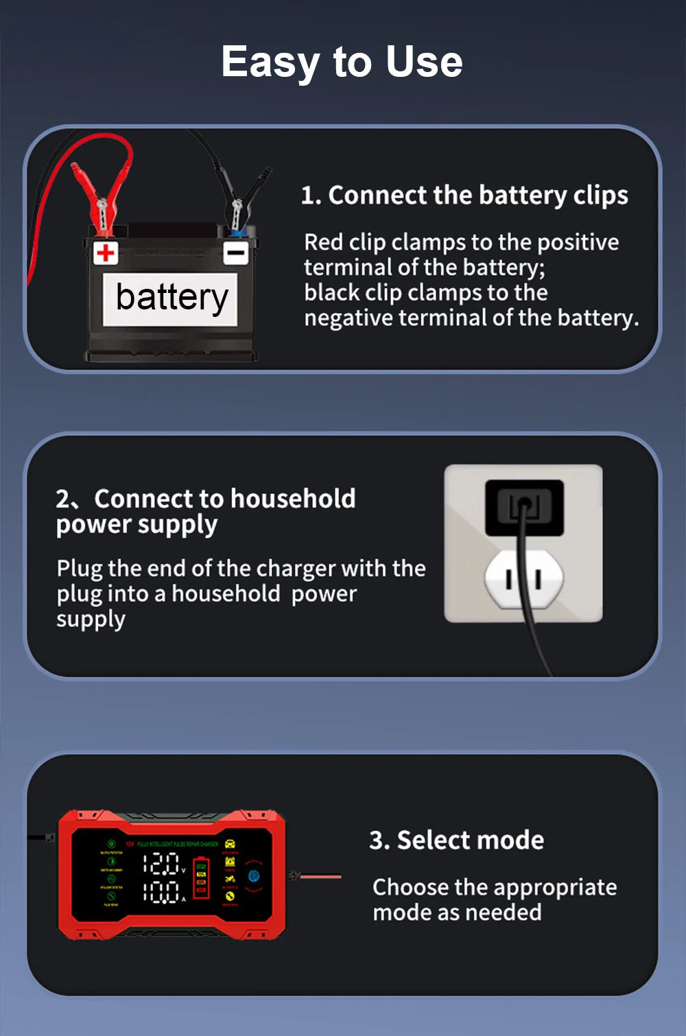 Car Battery Charger 12V Intelligent Automotive Battery Charger For Car and Motorcycle Power Puls Repair Charger Battery Charging